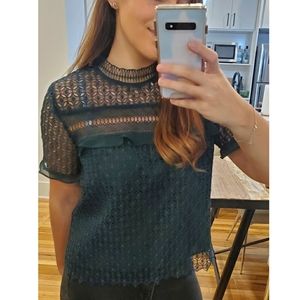 ZARA GREEN MESH HIGH NECK TOP